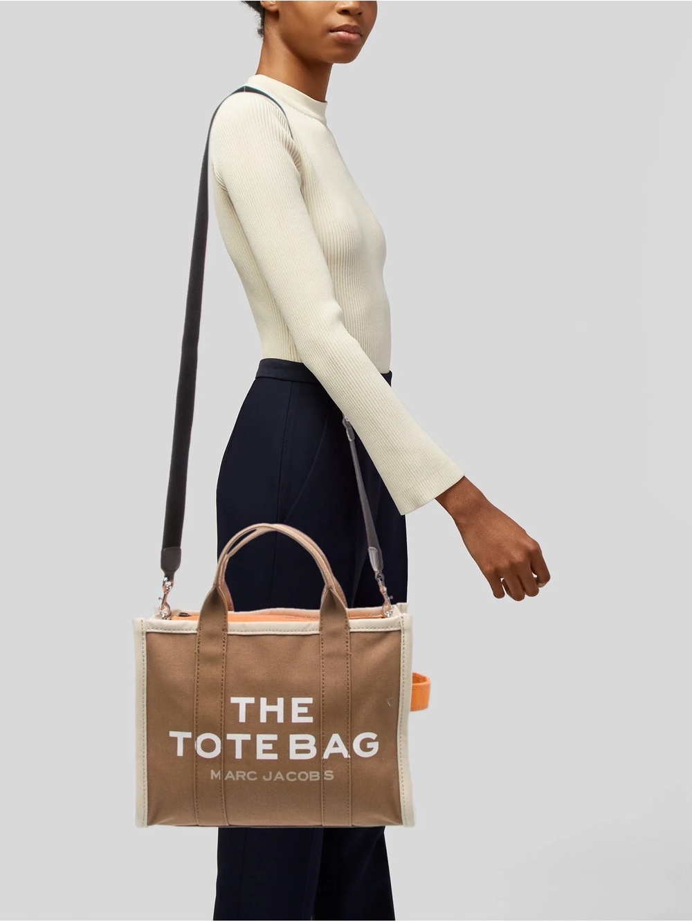 Marc Jacobs Brown and Cream The Tote Bag with Orange Accent